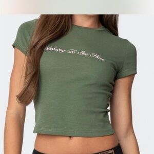 Edikted Olive Green Slogan Crop Top